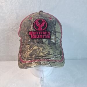 Ladies Whitetails Unlimited Camo And Pink Baseball Adjustable Hat Hunter Fishing